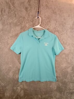 Lands' End State Farm Branded Women's Short-Sleeve Polo in Light Teal *Stains*